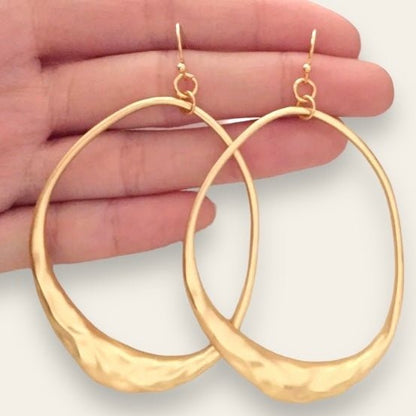 Organic Oval Gold Plated Earrings-earrings