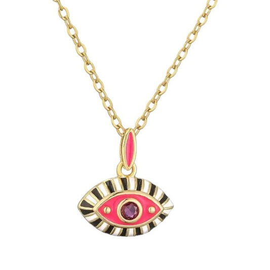 Protection Gold Pink Evil Eye Necklace-
