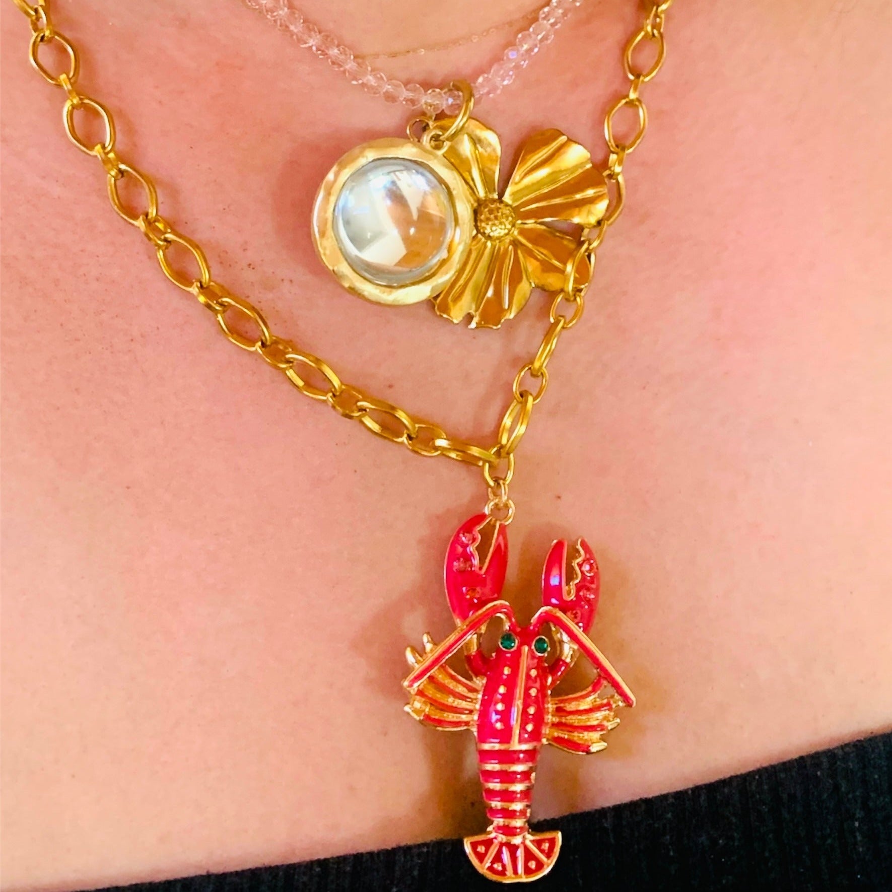 Rock Lobster Pink Gold Necklace-
