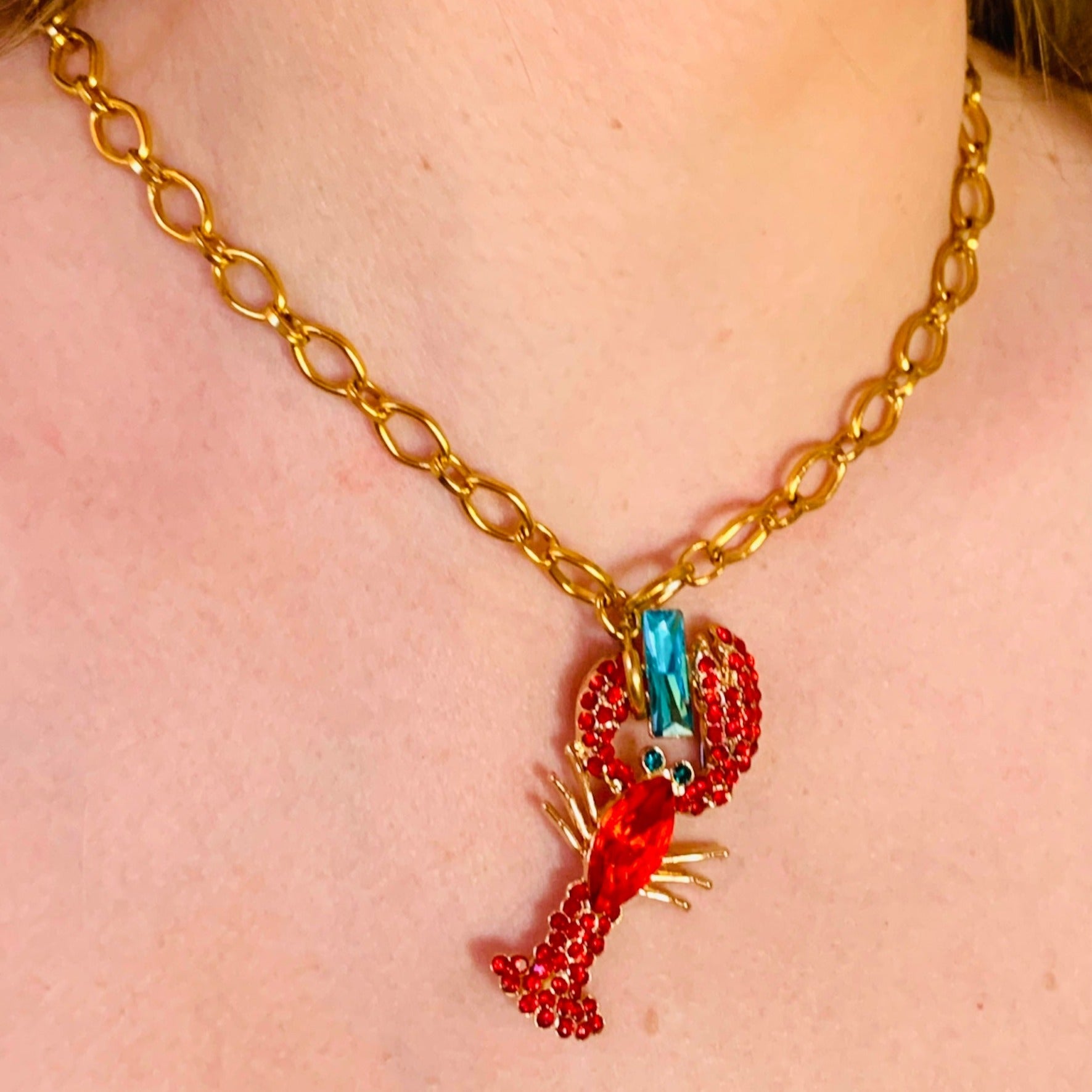 Rock Lobster Red Gold Necklace-