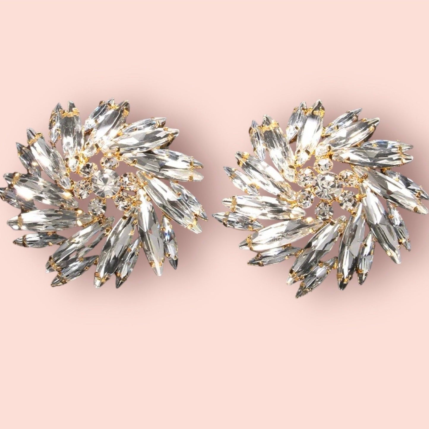 Show Stopper Rhinestone and Gold Clip On Earrings-
