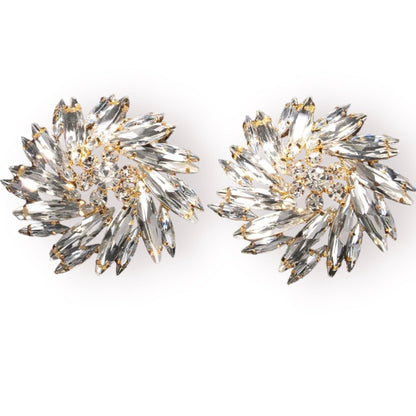 Show Stopper Rhinestone and Gold Clip On Earrings-