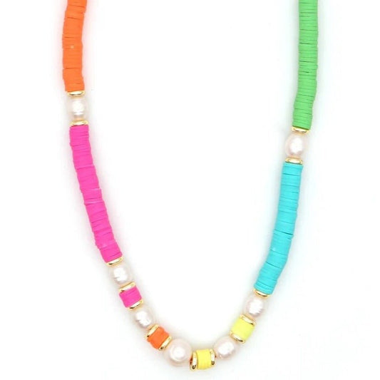True Colours Neon, Gold and Pearl Necklace-