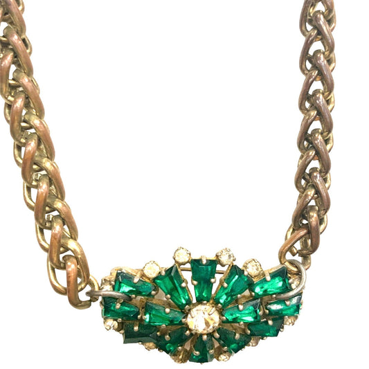 Vintage Bespoke Emerald Brooch Necklace-