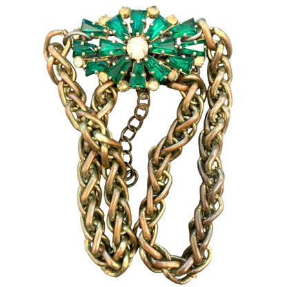 Vintage Bespoke Emerald Brooch Necklace-