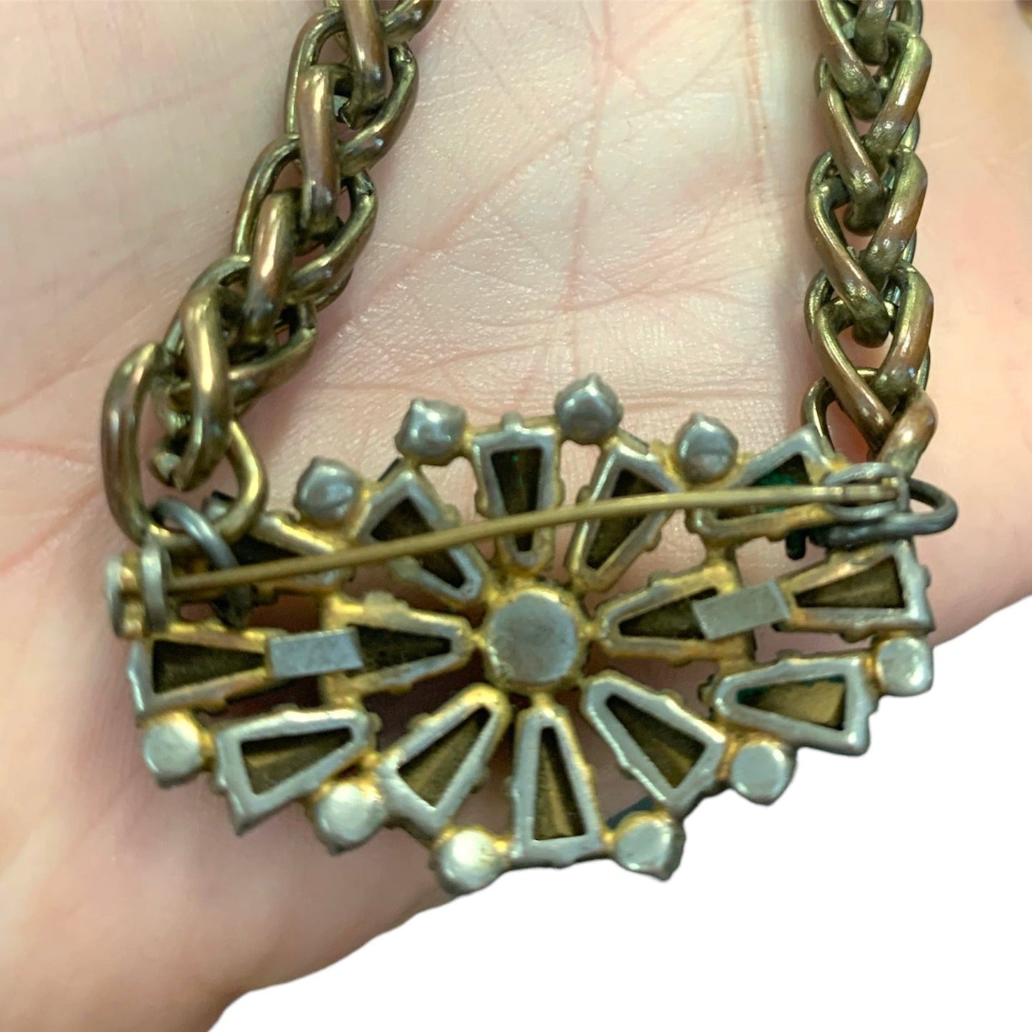 Vintage Bespoke Emerald Brooch Necklace-