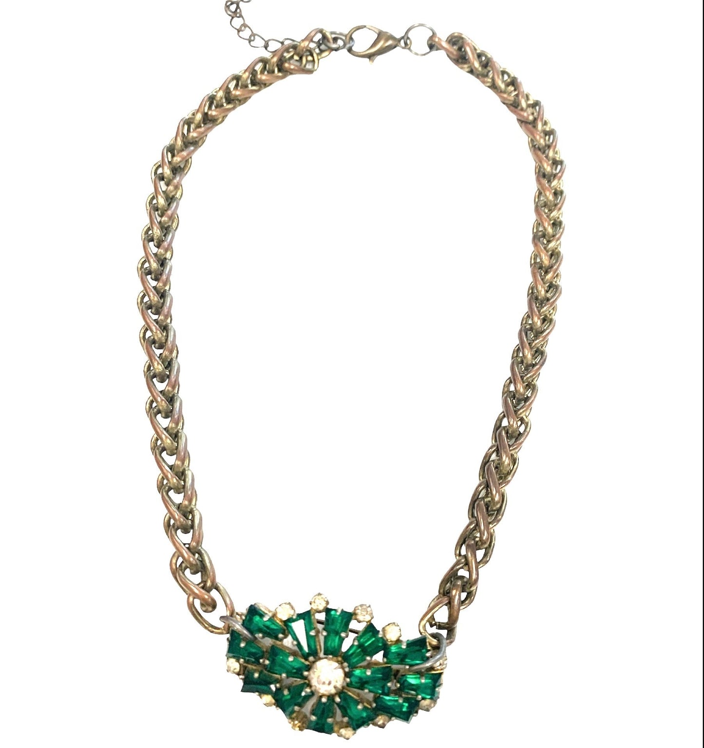 Vintage Bespoke Emerald Brooch Necklace-