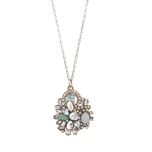 Vintage Cluster Pendant Silver Pastel Necklace-